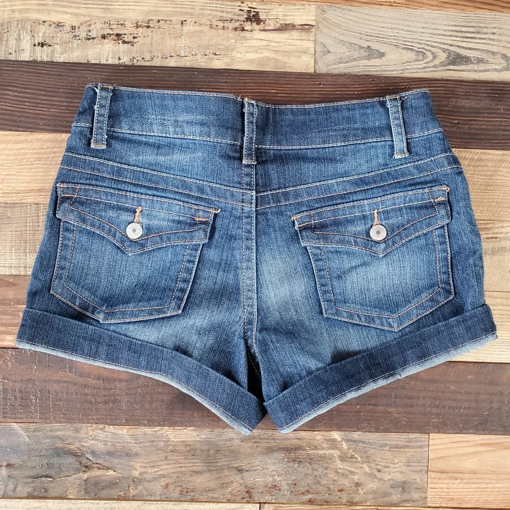 Faded Glory Womens Denim Jean Shorts Blue Medium‎ Wash Cuffed Size 4